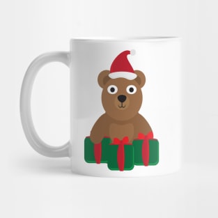 Cute Cartoon Bear with Santa Hat and Green Red Gifts Mug